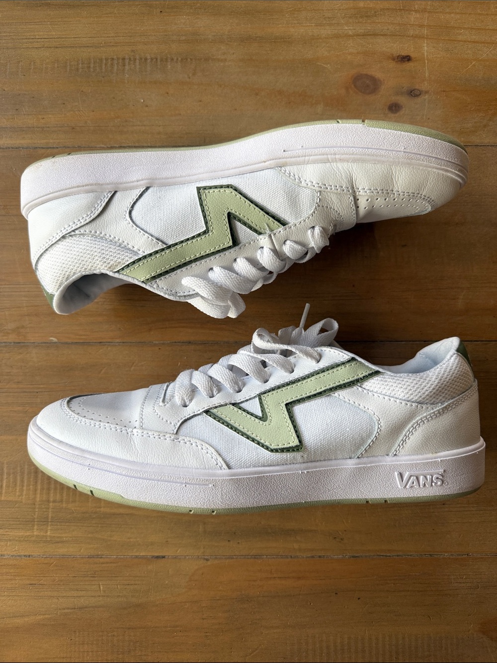 Vans White Sneakers with Sage Green Accent